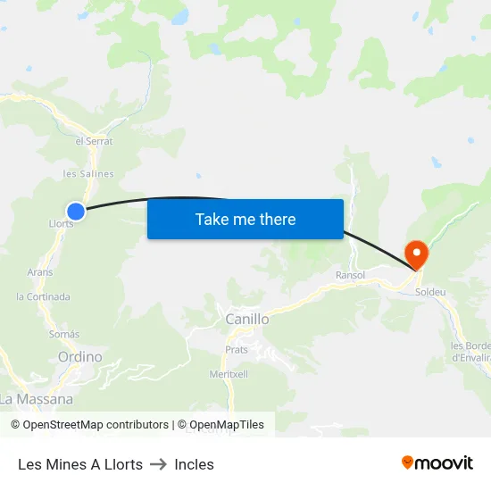 Les Mines A Llorts to Incles map