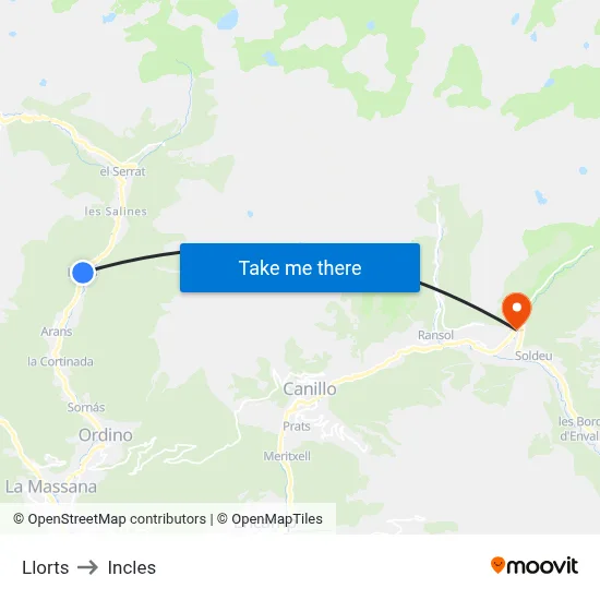 Llorts to Incles map