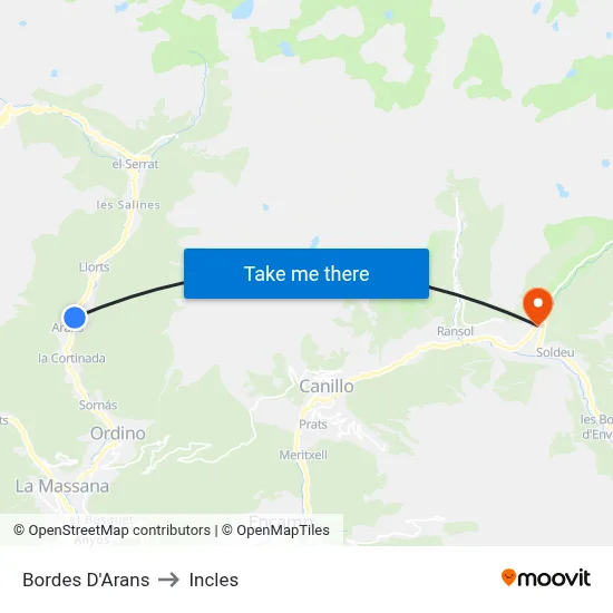Bordes D'Arans to Incles map