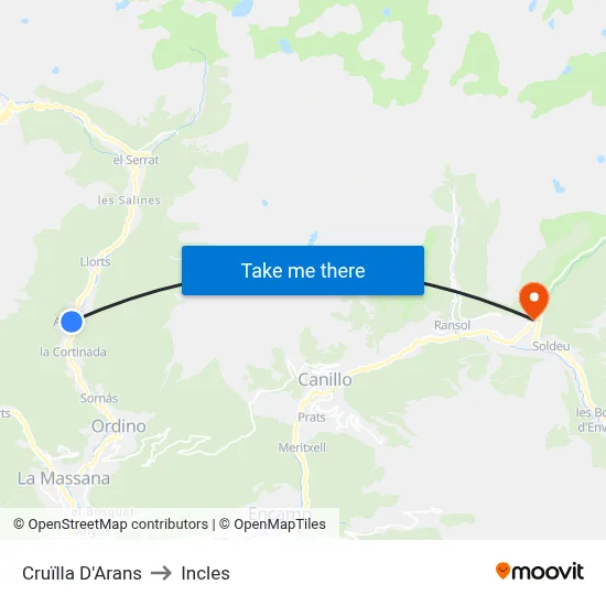 Cruïlla D'Arans to Incles map