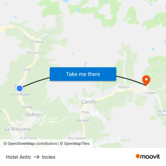 Hotel Antic to Incles map