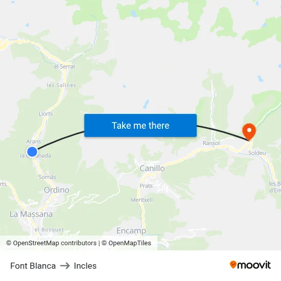 Font Blanca to Incles map