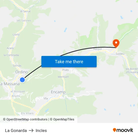 La Gonarda to Incles map