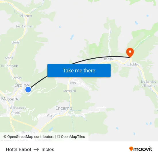 Hotel Babot to Incles map