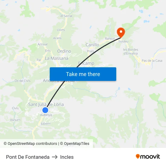 Pont De Fontaneda to Incles map