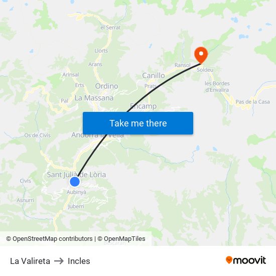 La Valireta to Incles map