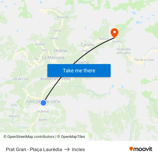 Prat Gran - Plaça Laurèdia to Incles map