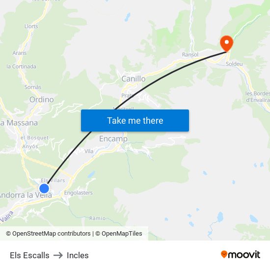 Els Escalls to Incles map