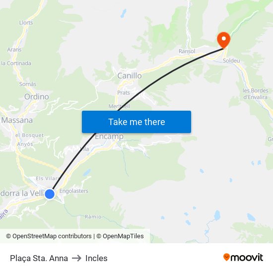 Plaça Sta. Anna to Incles map