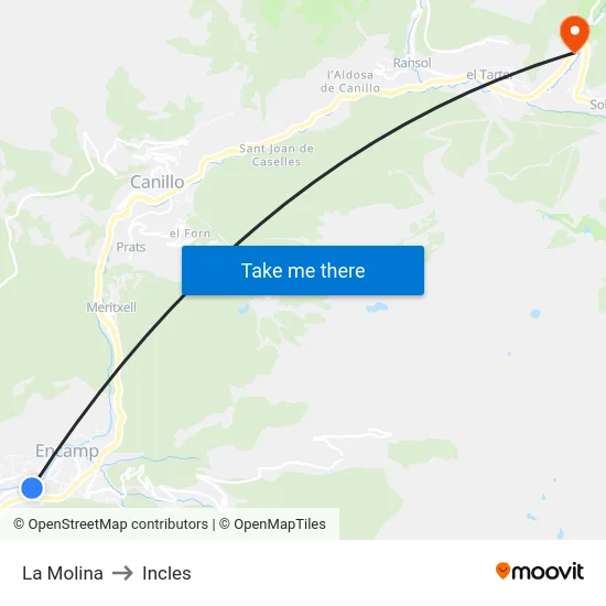 La Molina to Incles map