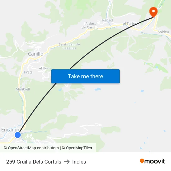 259-Cruïlla Dels Cortals to Incles map