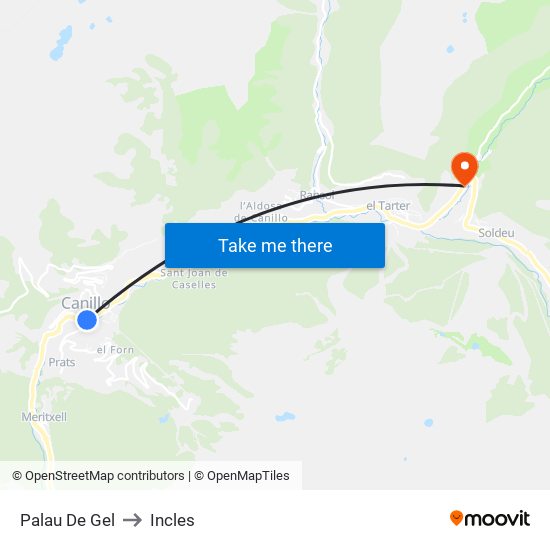 Palau De Gel to Incles map