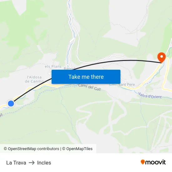 La Trava to Incles map