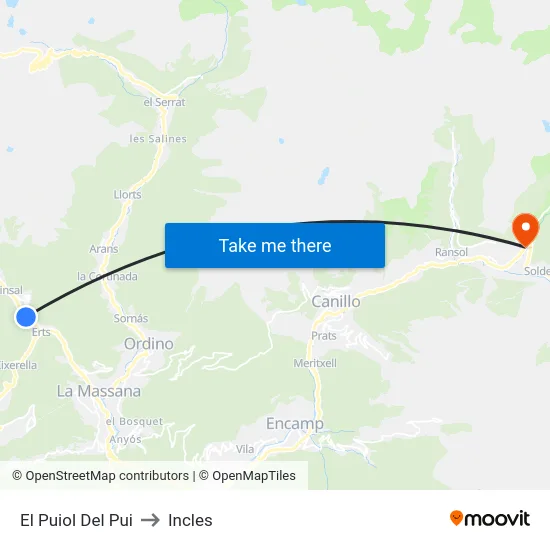 El Puiol Del Pui to Incles map