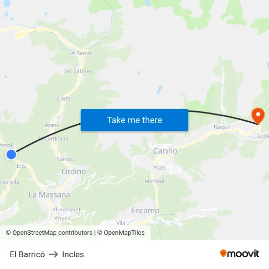 El Barricó to Incles map