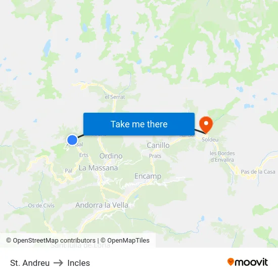 St. Andreu to Incles map