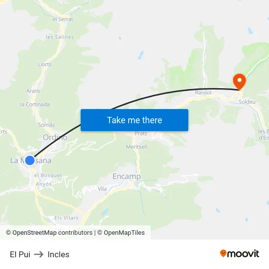 El Pui to Incles map