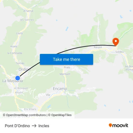Pont D'Ordino to Incles map