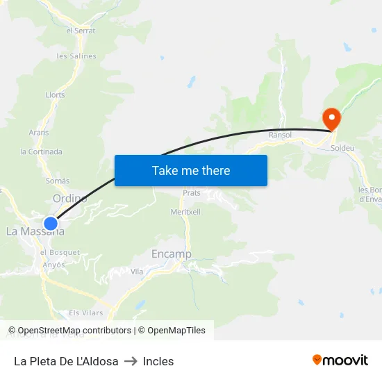 La Pleta De L'Aldosa to Incles map