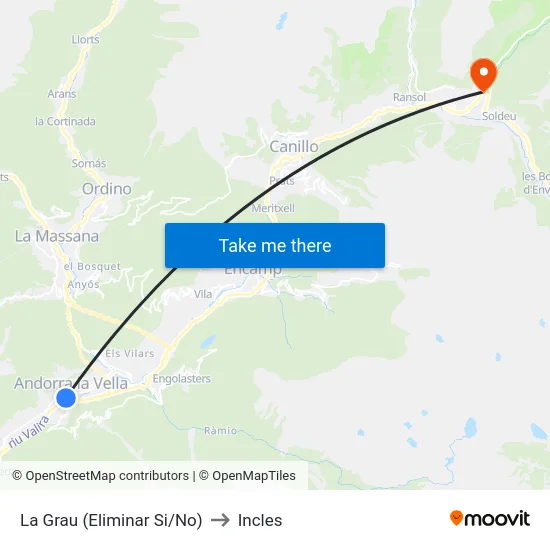 La Grau to Incles map