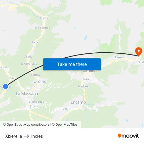 Xixerella to Incles map