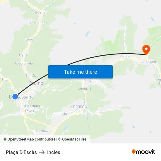 Plaça D'Escàs to Incles map
