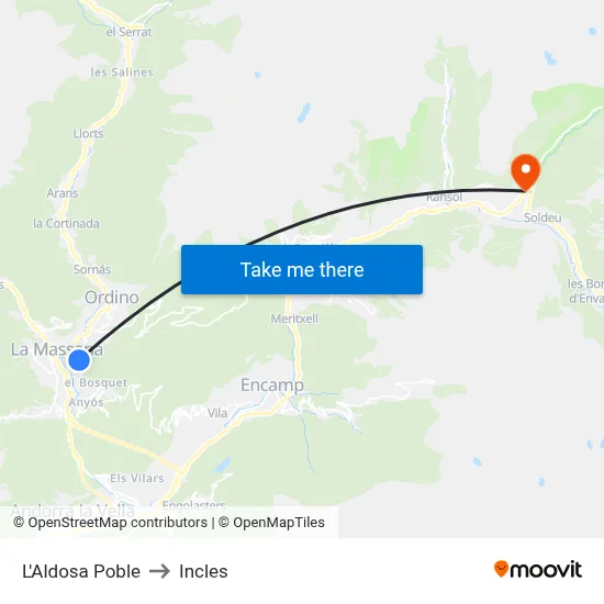 L'Aldosa Poble to Incles map