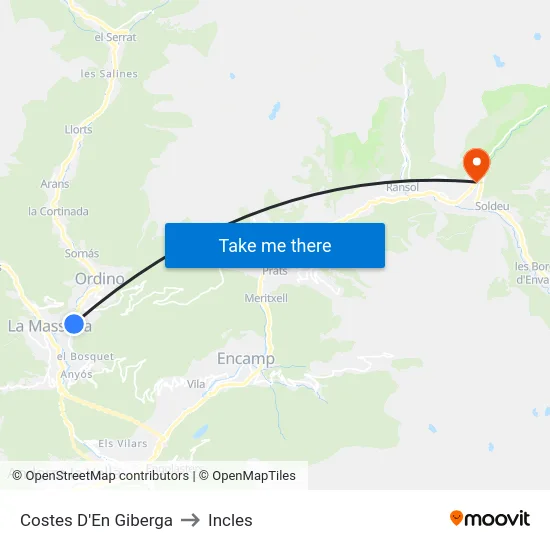 Costes D'En Giberga to Incles map