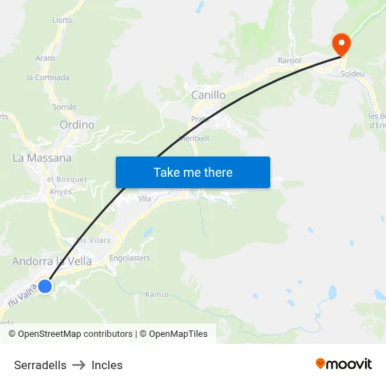 Serradells to Incles map