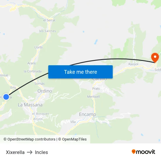 Xixerella to Incles map