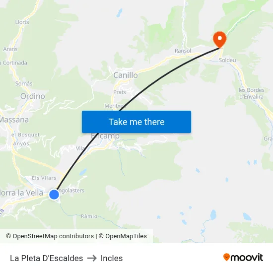 La Pleta D'Escaldes to Incles map
