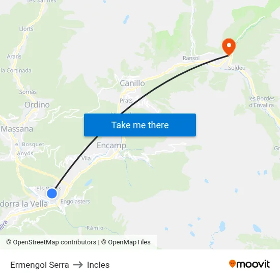 Ermengol Serra to Incles map