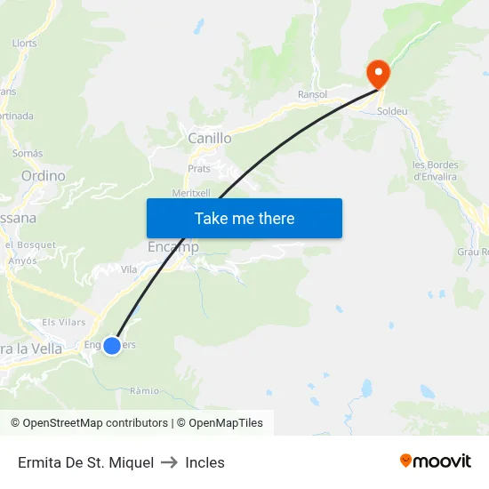 Ermita De St. Miquel to Incles map