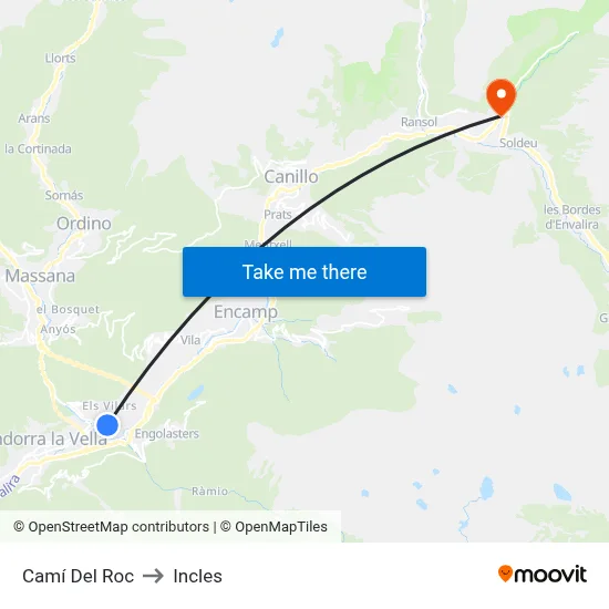Camí Del Roc to Incles map