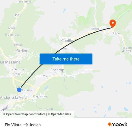 Els Vilars to Incles map