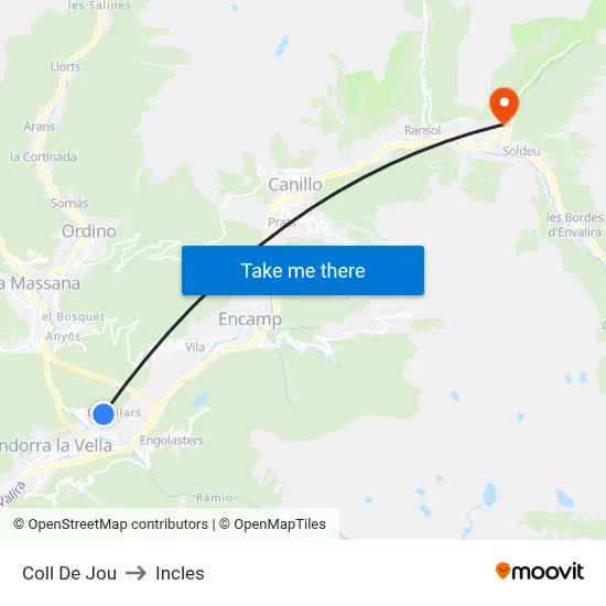 Coll De Jou to Incles map