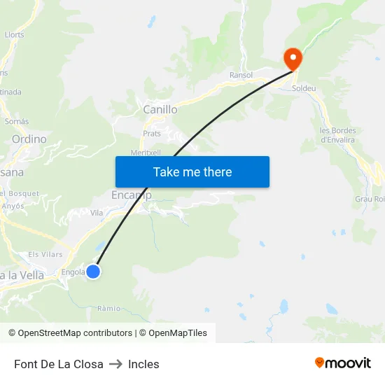 Font De La Closa to Incles map