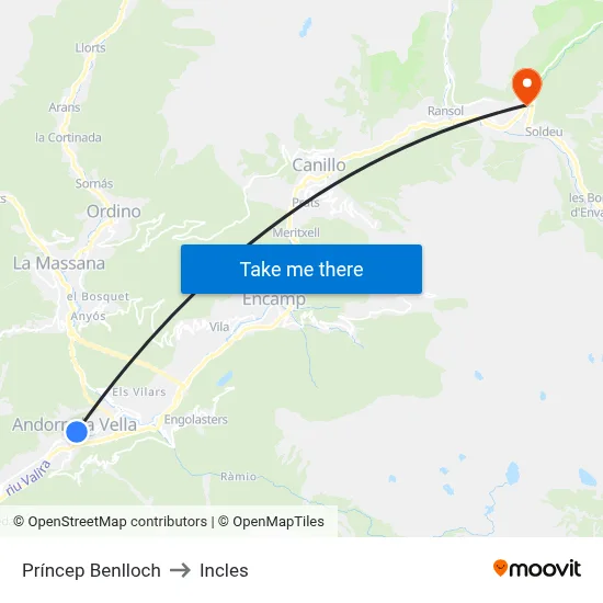 Príncep Benlloch to Incles map