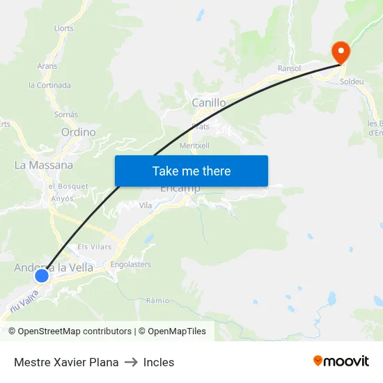 Mestre Xavier Plana to Incles map