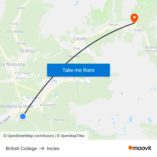British College to Incles map