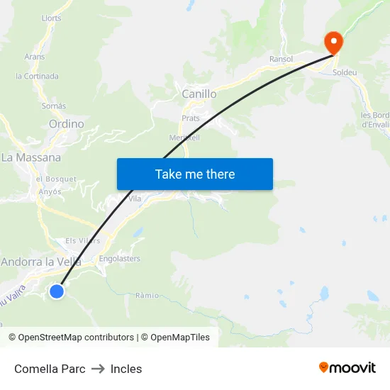 Comella Parc to Incles map
