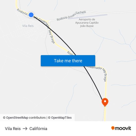 Vila Reis to Califórnia map