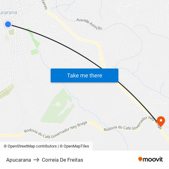 Apucarana to Correia De Freitas map