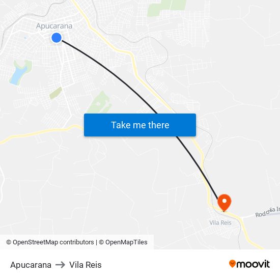 Apucarana to Vila Reis map