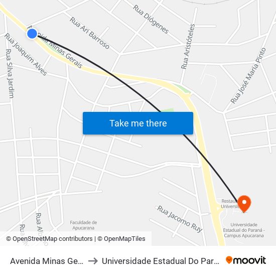 Avenida Minas Gerais, 2643-2801 to Universidade Estadual Do Paraná - Campus Apucarana map