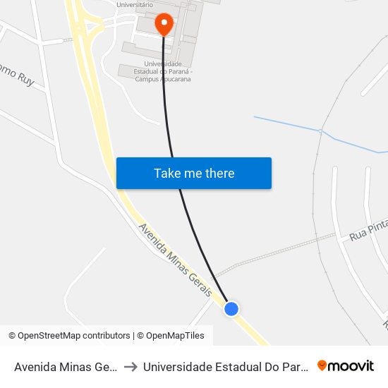 Avenida Minas Gerais, 4733-4853 to Universidade Estadual Do Paraná - Campus Apucarana map