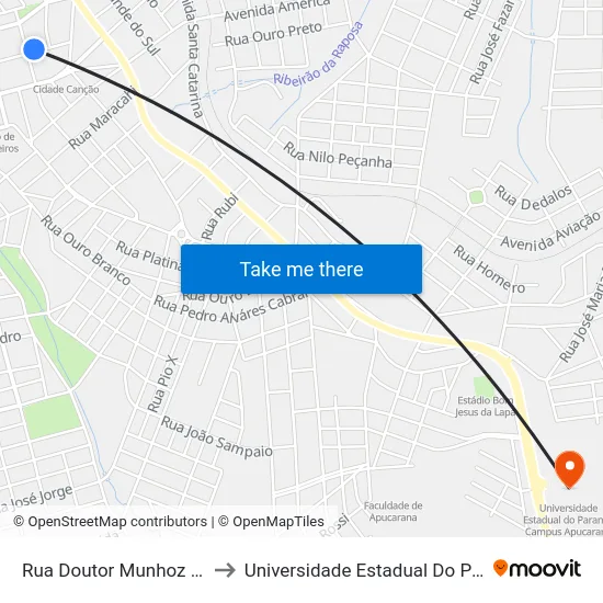 Rua Doutor Munhoz Da Rocha, 1969-2061 to Universidade Estadual Do Paraná - Campus Apucarana map