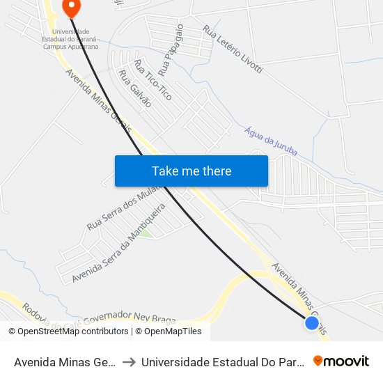 Avenida Minas Gerais, 6706-6810 to Universidade Estadual Do Paraná - Campus Apucarana map