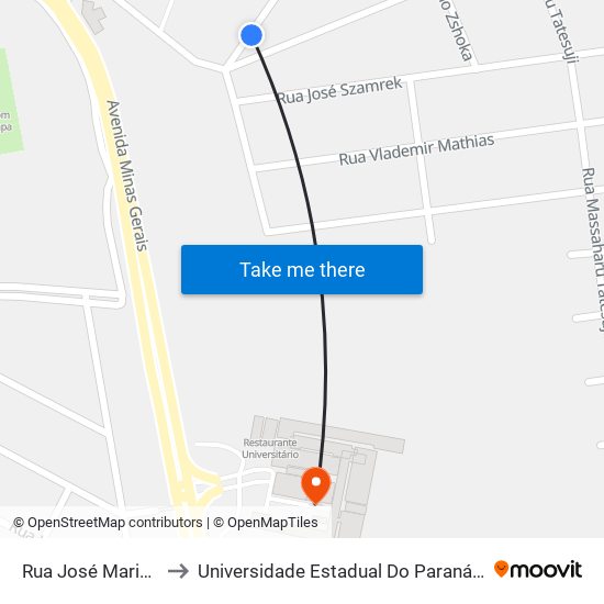 Rua José Maria Pinto, 499 to Universidade Estadual Do Paraná - Campus Apucarana map