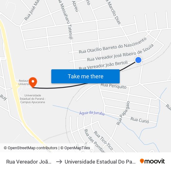 Rua Vereador João Bertoli, 487-497 to Universidade Estadual Do Paraná - Campus Apucarana map